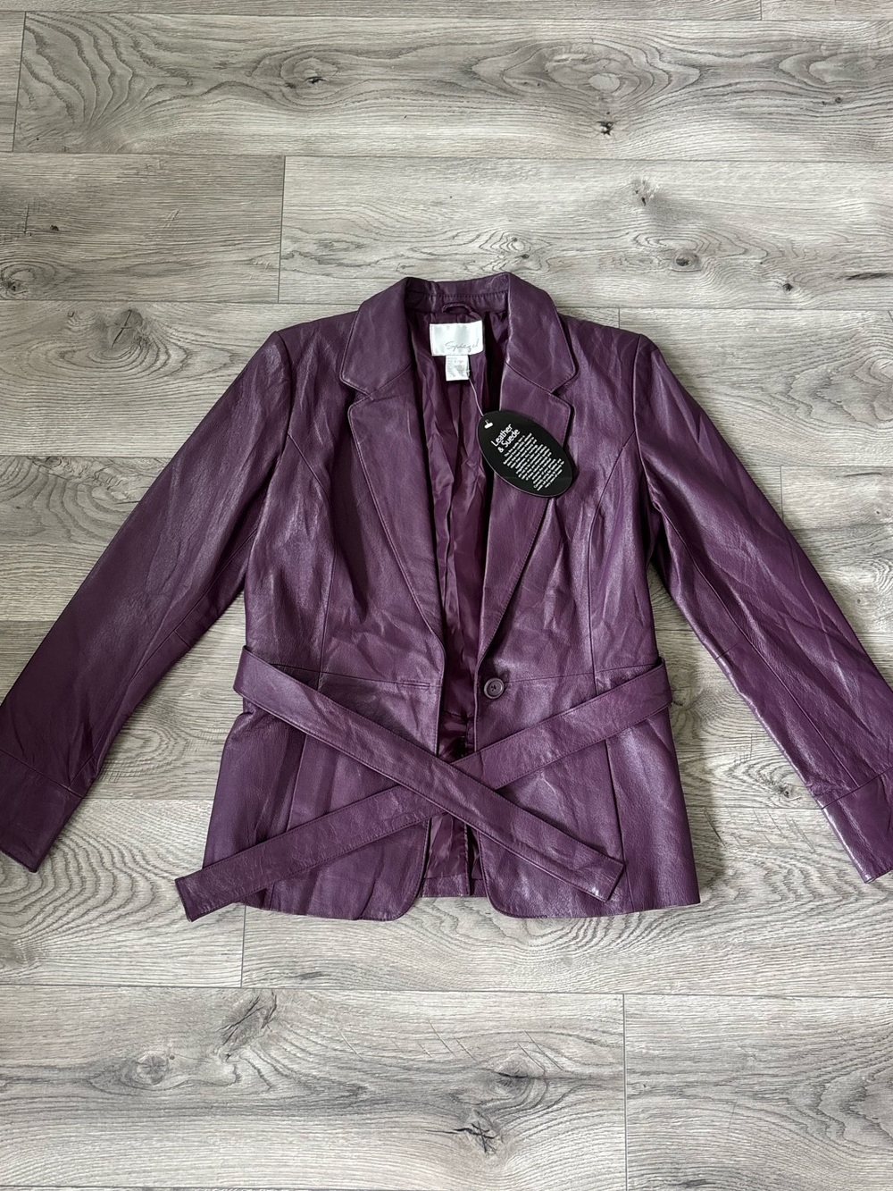NWT Spiegel 100% Genuine Leather Purple Belted Blazer Jacket - Women’s size 10